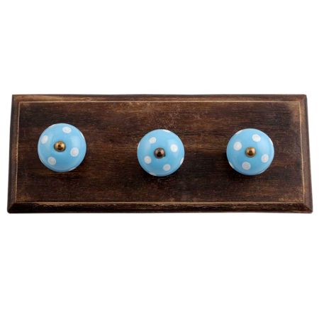 Turquoise White Dot Wooden Hooks